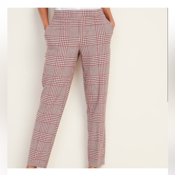 Old Navy Pants - NWT Old Navy Mid-Rise Straight Pink Plaid Pull-On Ankle Pant Size 14 Petite